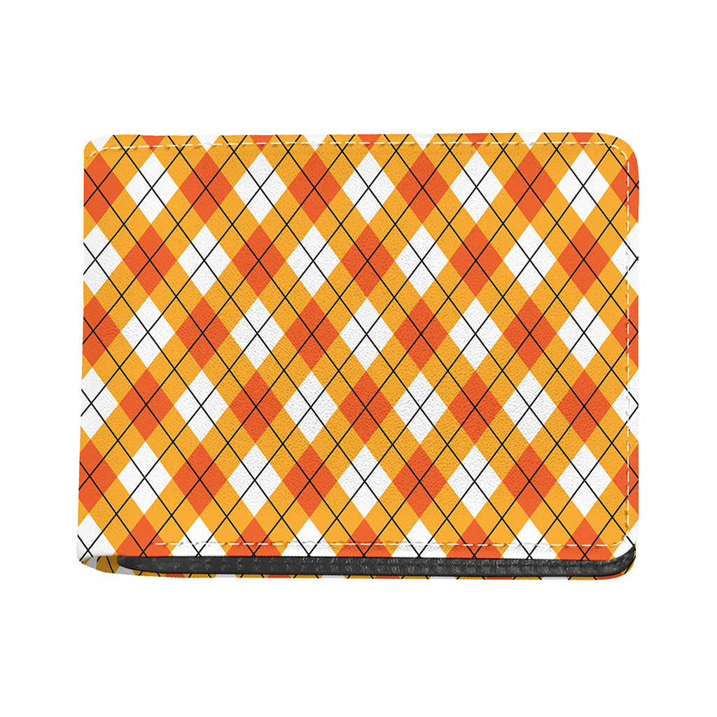 Orange And White Argyle Pattern Print Bifold Wallet