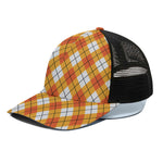 Orange And White Argyle Pattern Print Black Mesh Trucker Cap