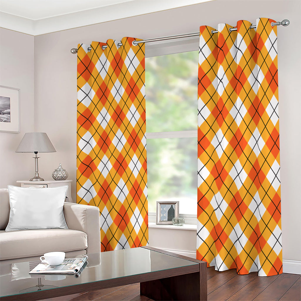 Orange And White Argyle Pattern Print Blackout Grommet Curtains