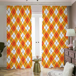 Orange And White Argyle Pattern Print Blackout Pencil Pleat Curtains