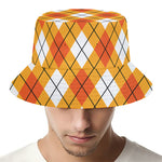 Orange And White Argyle Pattern Print Bucket Hat