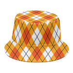 Orange And White Argyle Pattern Print Bucket Hat