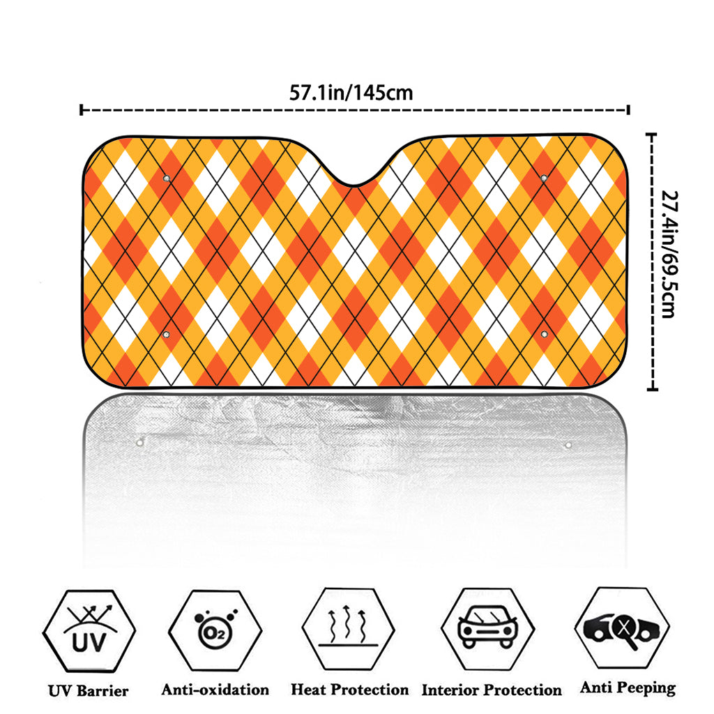 Orange And White Argyle Pattern Print Car Windshield Sun Shade