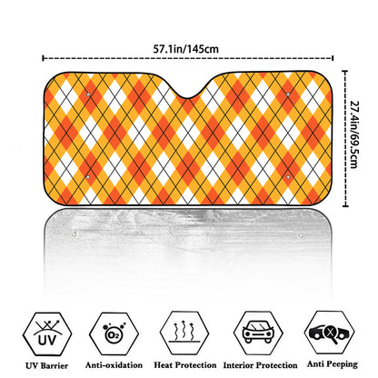 Orange And White Argyle Pattern Print Car Windshield Sun Shade