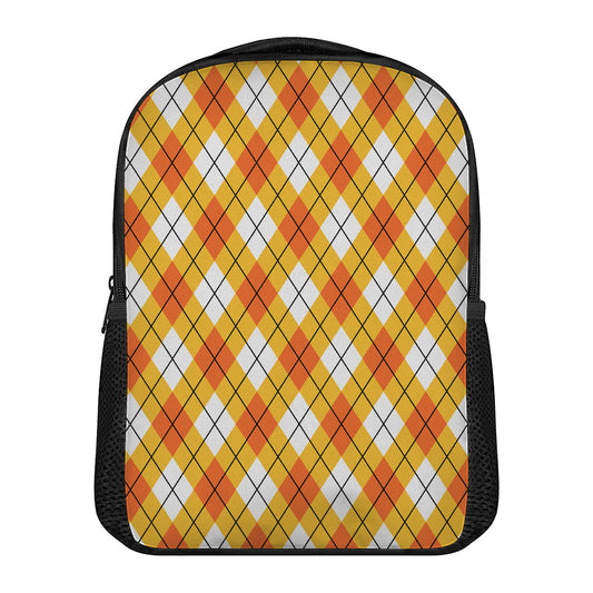 Orange And White Argyle Pattern Print Casual Backpack