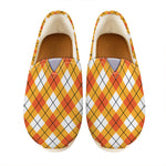 Orange And White Argyle Pattern Print Casual Shoes