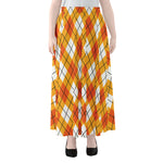 Orange And White Argyle Pattern Print Chiffon Maxi Skirt