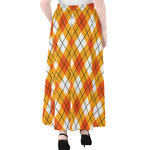 Orange And White Argyle Pattern Print Chiffon Maxi Skirt