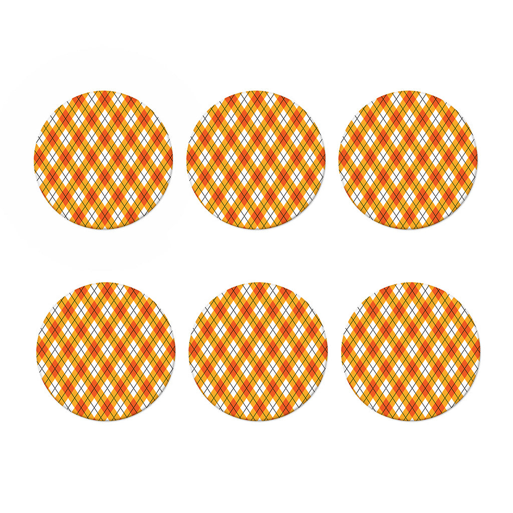 Orange And White Argyle Pattern Print Coaster Set