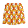 Orange And White Argyle Pattern Print Cotton Shorts