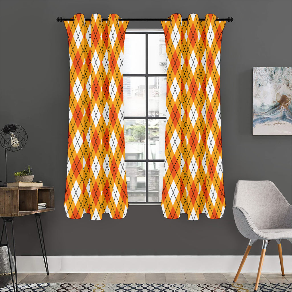 Orange And White Argyle Pattern Print Curtain