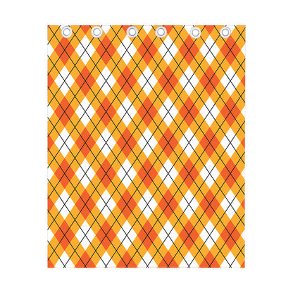 Orange And White Argyle Pattern Print Curtain