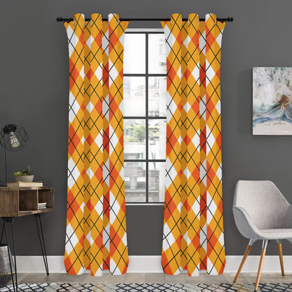 Orange And White Argyle Pattern Print Curtain