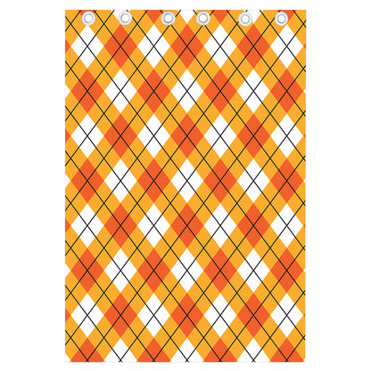 Orange And White Argyle Pattern Print Curtain