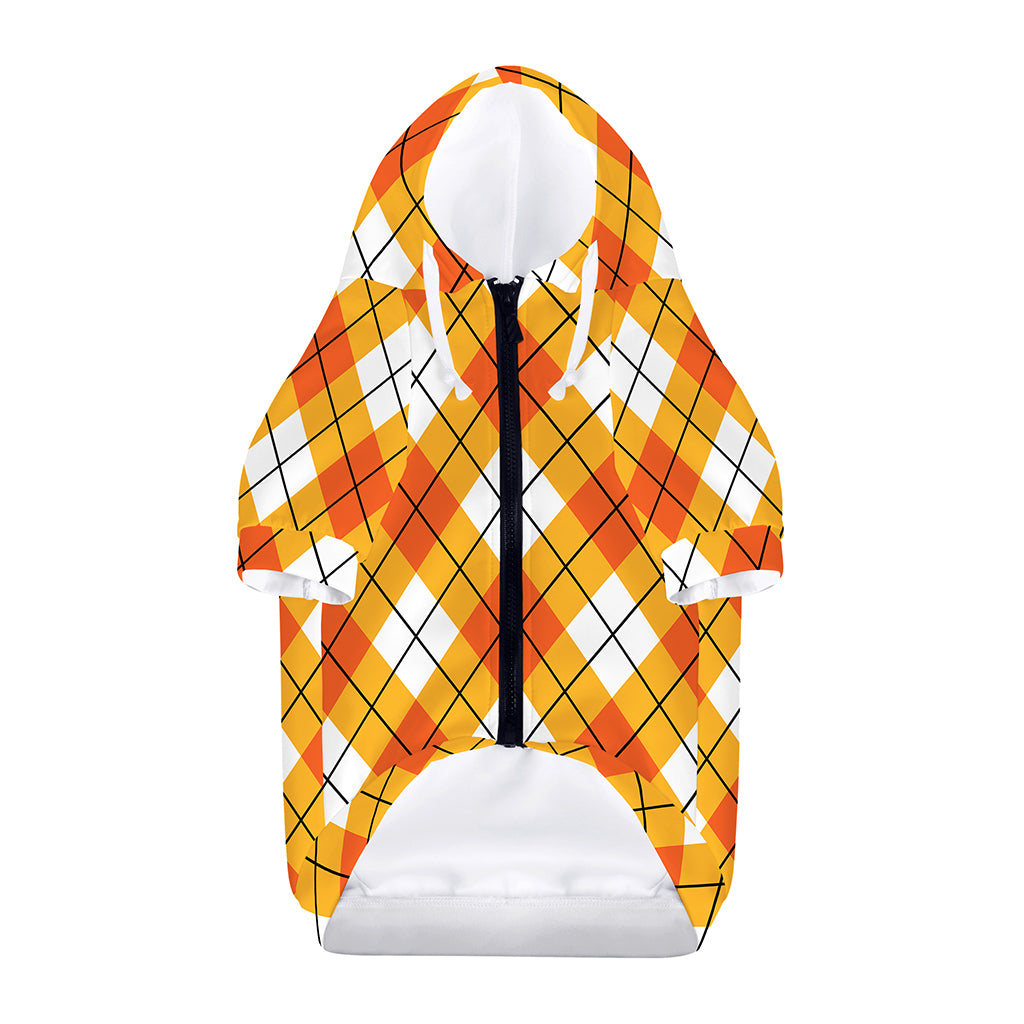 Orange And White Argyle Pattern Print Dog Zip Up Hoodie