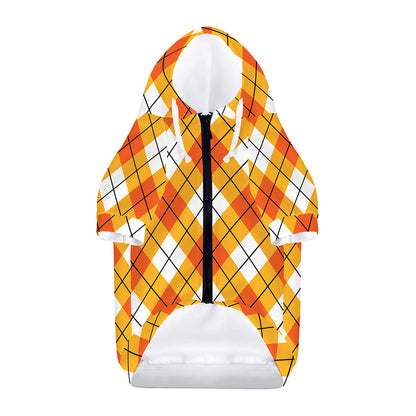 Orange And White Argyle Pattern Print Dog Zip Up Hoodie