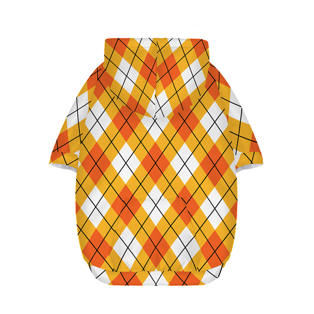 Orange And White Argyle Pattern Print Dog Zip Up Hoodie