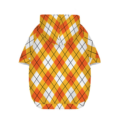 Orange And White Argyle Pattern Print Dog Zip Up Hoodie