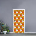 Orange And White Argyle Pattern Print Door Sticker