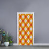 Orange And White Argyle Pattern Print Door Sticker