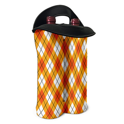Orange And White Argyle Pattern Print Double Neoprene Wine Tote