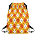 Orange And White Argyle Pattern Print Drawstring Backpack