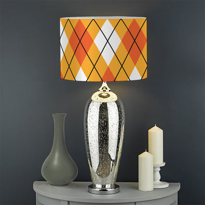 Orange And White Argyle Pattern Print Drum Lamp Shade