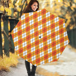 Orange And White Argyle Pattern Print Foldable Umbrella