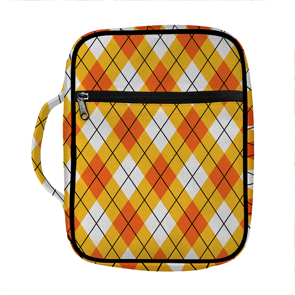 Orange And White Argyle Pattern Print Front Pocket Bible Bag