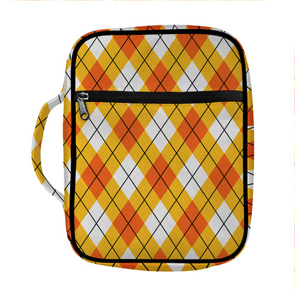 Orange And White Argyle Pattern Print Front Pocket Bible Bag