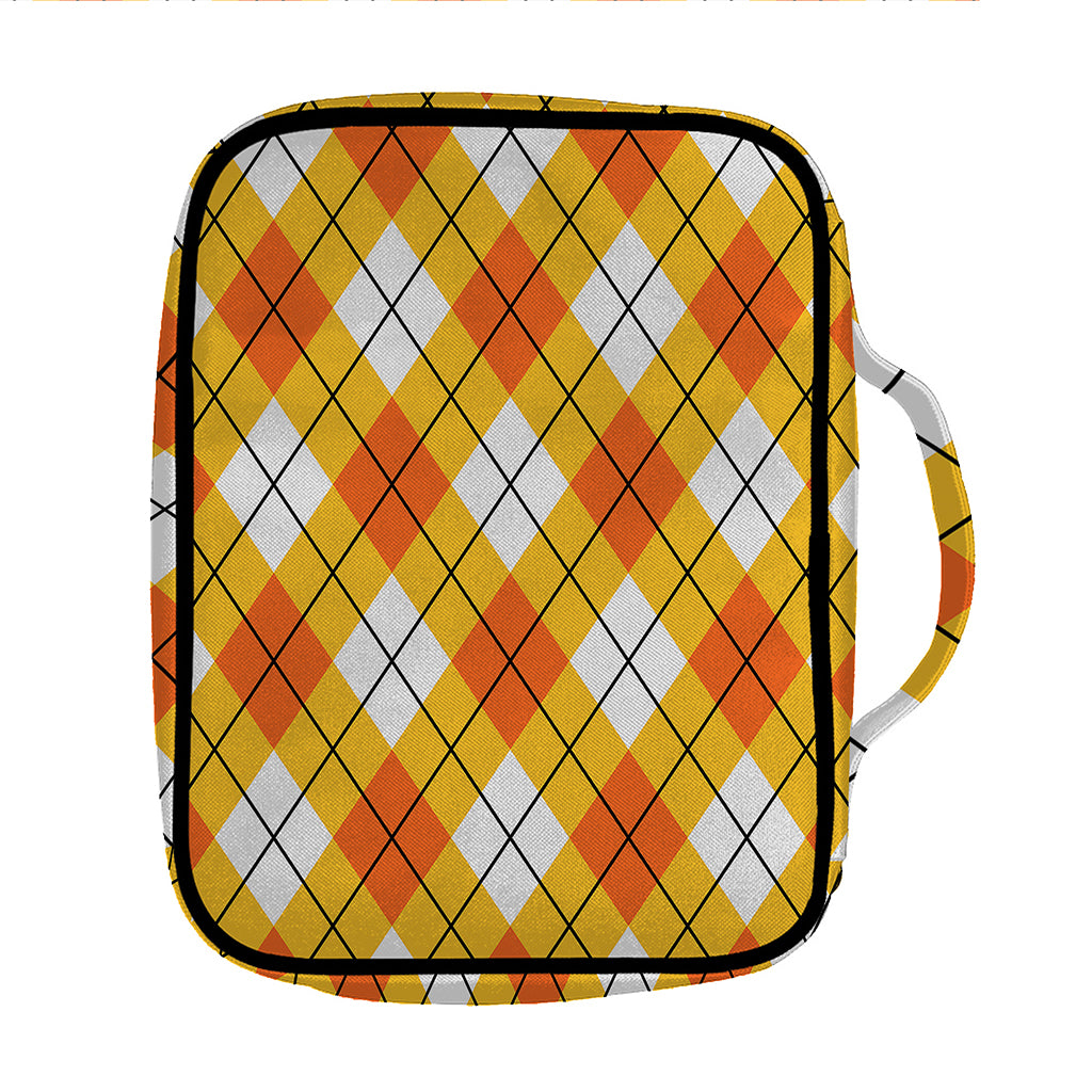 Orange And White Argyle Pattern Print Front Pocket Bible Bag