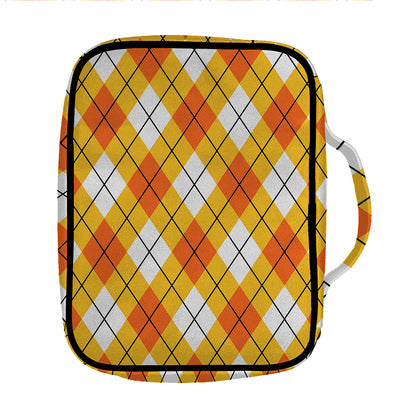 Orange And White Argyle Pattern Print Front Pocket Bible Bag
