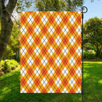 Orange And White Argyle Pattern Print Garden Flag
