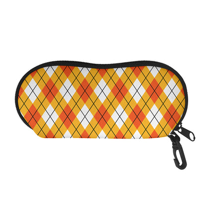 Orange And White Argyle Pattern Print Glasses Case