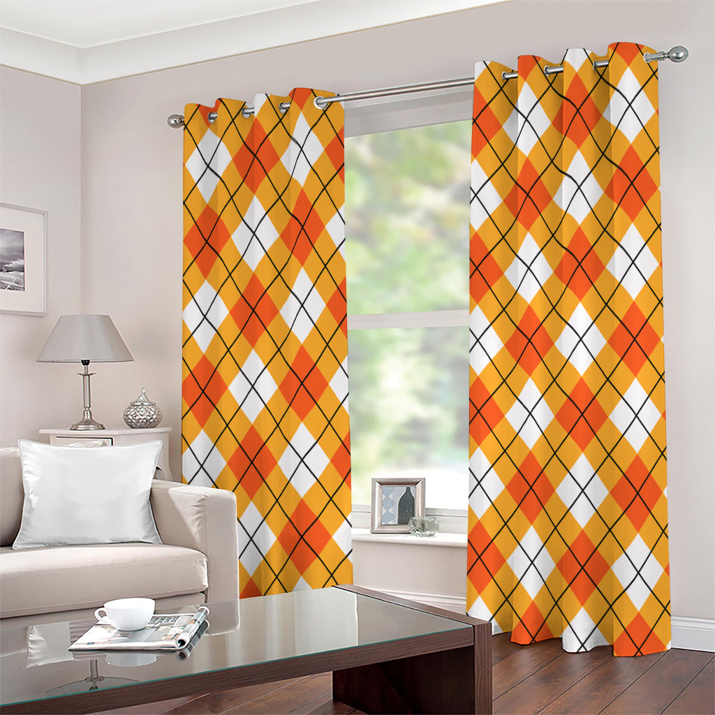 Orange And White Argyle Pattern Print Grommet Curtains