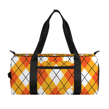 Orange And White Argyle Pattern Print Gym Bag
