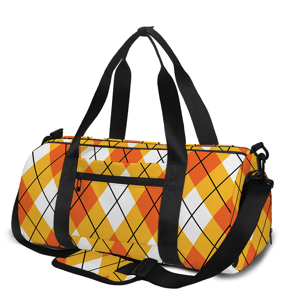 Orange And White Argyle Pattern Print Gym Bag