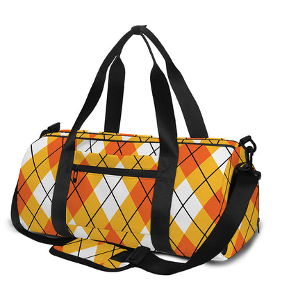 Orange And White Argyle Pattern Print Gym Bag