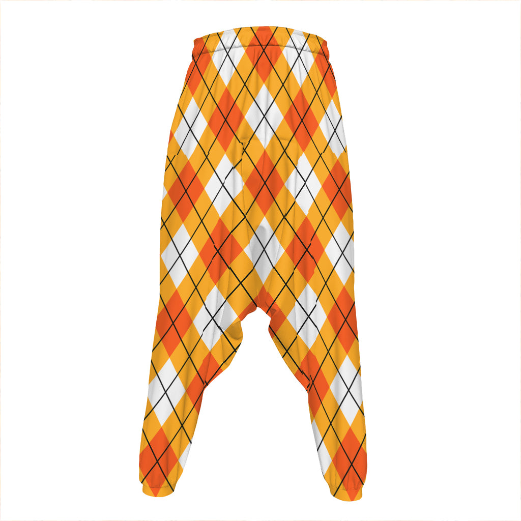 Orange And White Argyle Pattern Print Hammer Pants