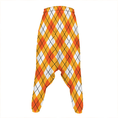 Orange And White Argyle Pattern Print Hammer Pants