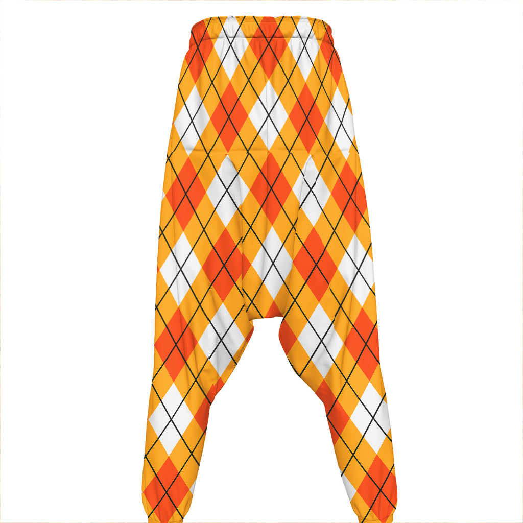 Orange And White Argyle Pattern Print Hammer Pants