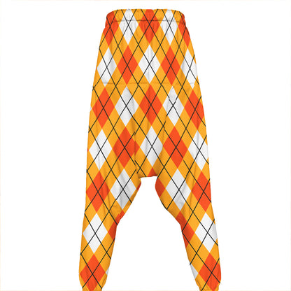 Orange And White Argyle Pattern Print Hammer Pants
