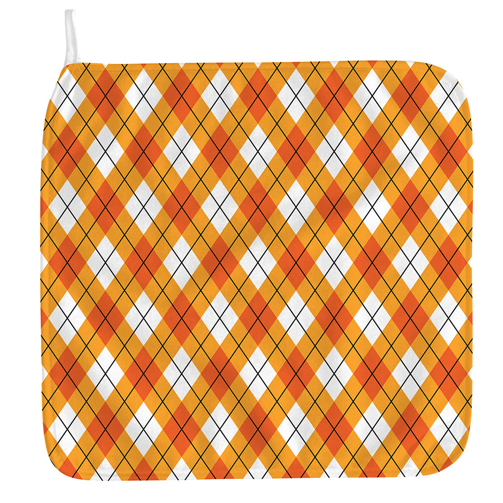 Orange And White Argyle Pattern Print Hand Towel