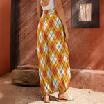 Orange And White Argyle Pattern Print Harem Pants