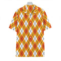 Orange And White Argyle Pattern Print Hawaiian Shirt