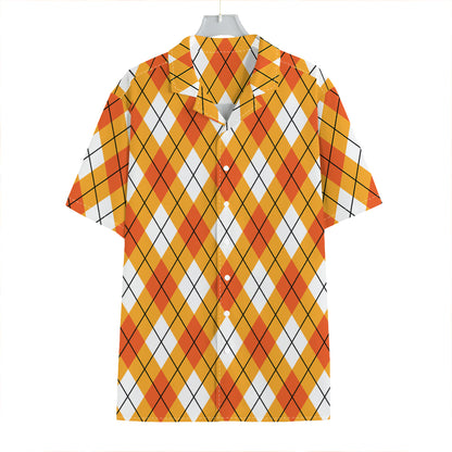 Orange And White Argyle Pattern Print Hawaiian Shirt