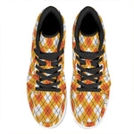 Orange And White Argyle Pattern Print High Top Leather Sneakers