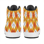 Orange And White Argyle Pattern Print High Top Leather Sneakers
