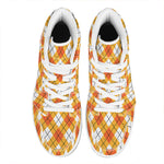 Orange And White Argyle Pattern Print High Top Leather Sneakers