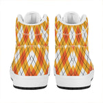 Orange And White Argyle Pattern Print High Top Leather Sneakers